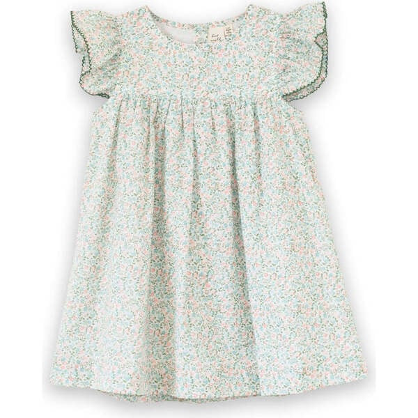Girls Hannah Dress with Flutter Sleeves, Pastel Green and Peach | Maisonette