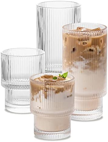 WeirdUncle Ripple Glassware Vintage Glass Cup Set of 4 , Stackable Fluted Origami Style Drinking ... | Amazon (US)