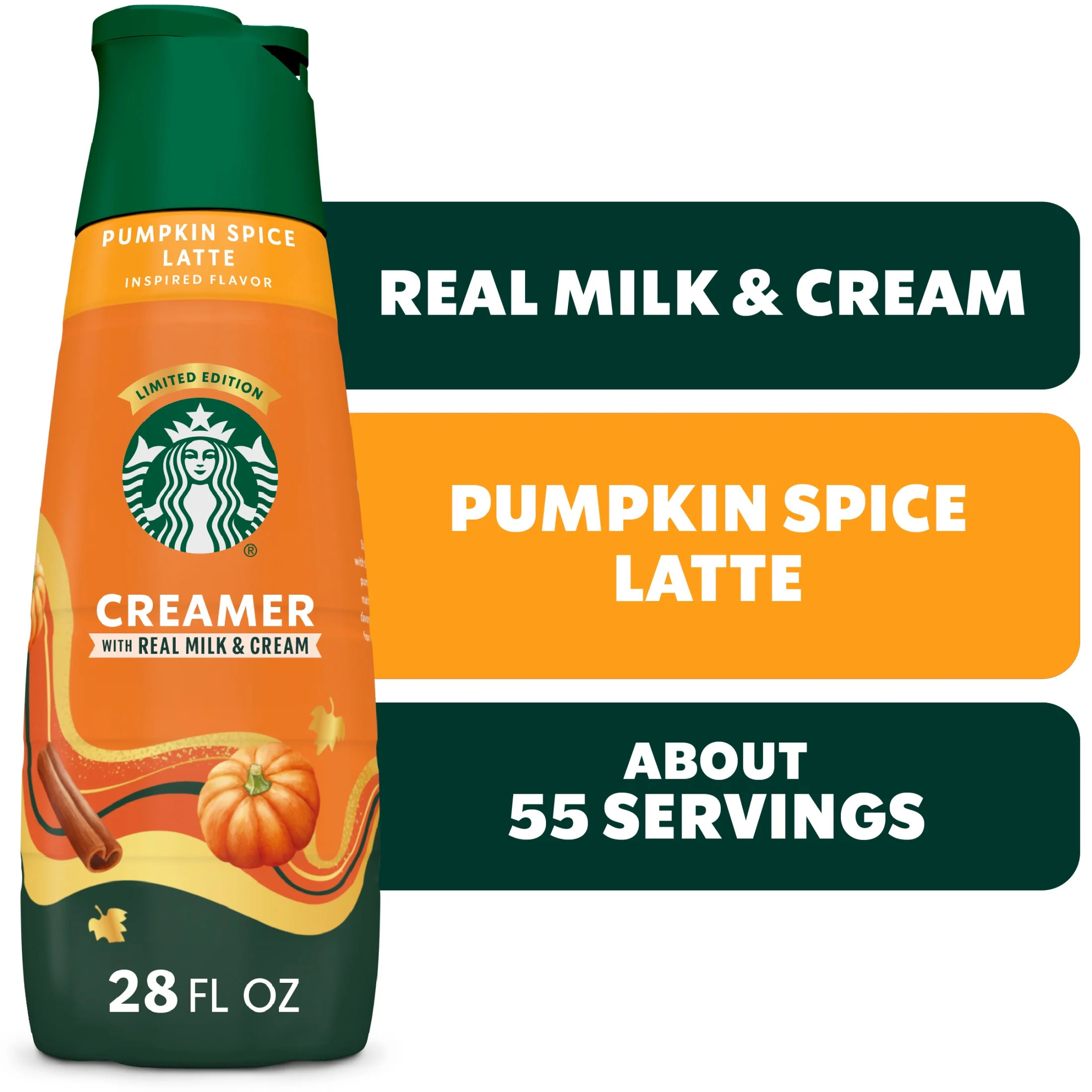Starbucks Pumpkin Spice Latte Inspired Liquid Coffee Creamer, 28 fl oz Bottle | Walmart (US)
