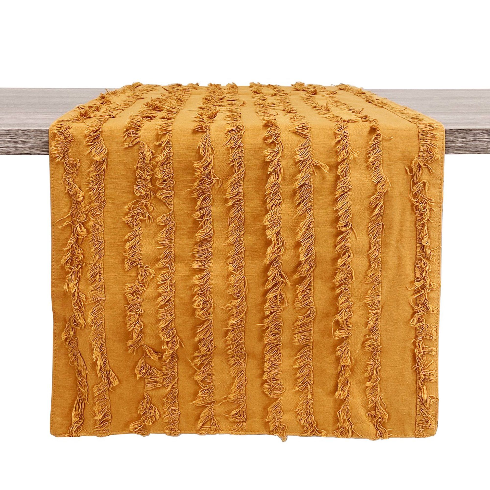 Fennco Styles Modern Fringe Stripe Cotton Table Runner 15"W x 72"L - Mustard Rectangular Table Co... | Walmart (US)