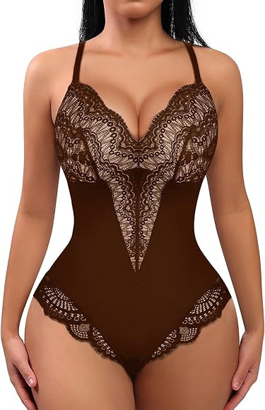 FeelinGirl Lace Bodysuit for Women Tummy Control Shapewear V Neck Backless Tank Tops One Piece Bo... | Amazon (US)