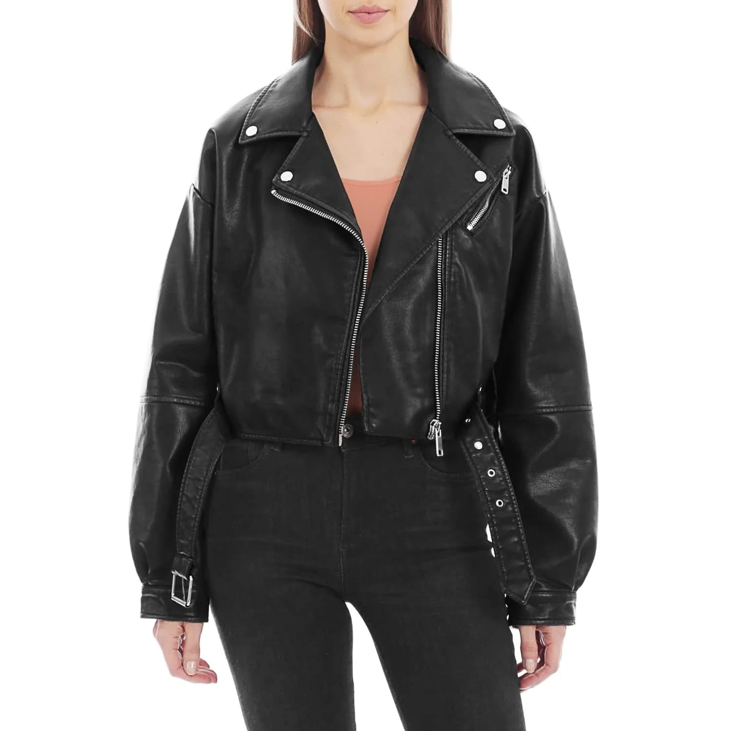 Suprenx Oversized Faux Leather Moto Jacket for Women | Walmart (US)