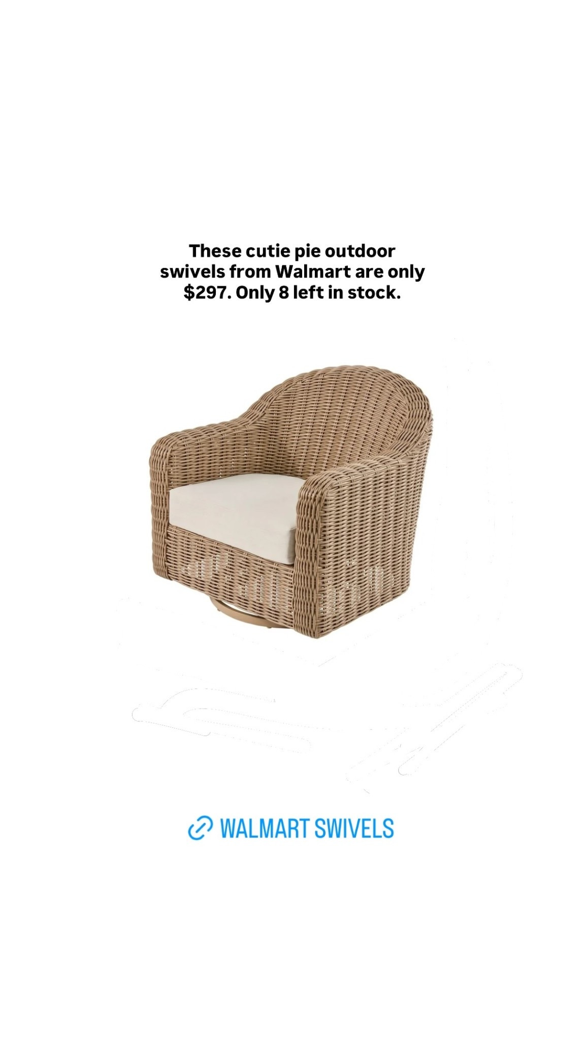 These cutie pie outdoor swivels from Walmart are only $297. Only 8 left in stock.