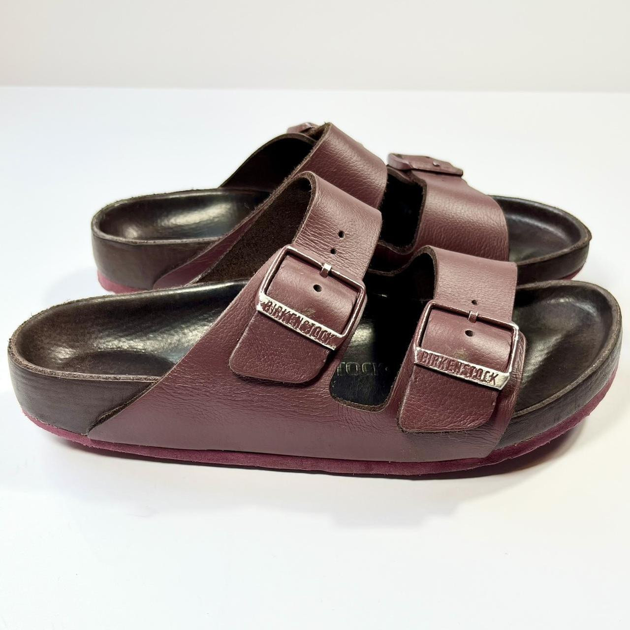 Birkenstock Women's Slides - Burgundy/Brown - US 7 | Depop US