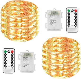 2 Pack 65LED Fairy Lights Battery Operated, 21FT Fairy String Lights with Remote Timer 8 Modes, W... | Amazon (US)