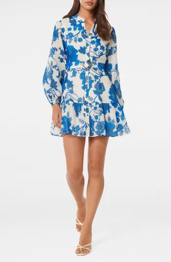 Ever New Aurora Floral Long Sleeve Belted Ramie Skater Dress | Nordstrom | Nordstrom