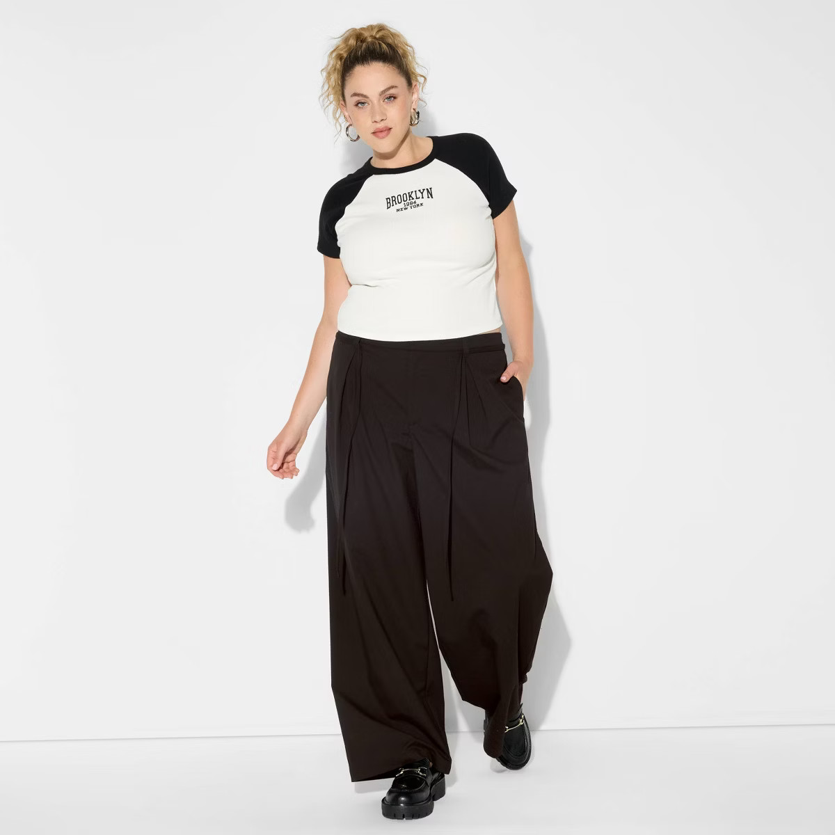 Women's Mid-Rise Waist Tie Slouchy Wide Leg Trousers - Wild Fable™ | Target