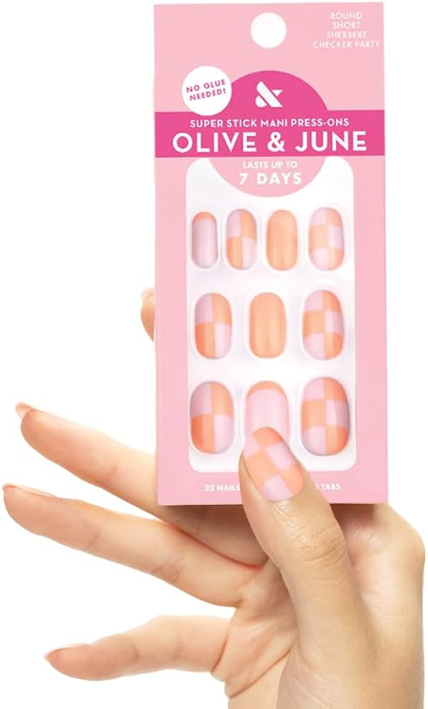 Olive & June Classic Super Stick Mani Press On Nails | No Glue Needed | 32 Tab Nails 16 Sizes | N... | Amazon (US)