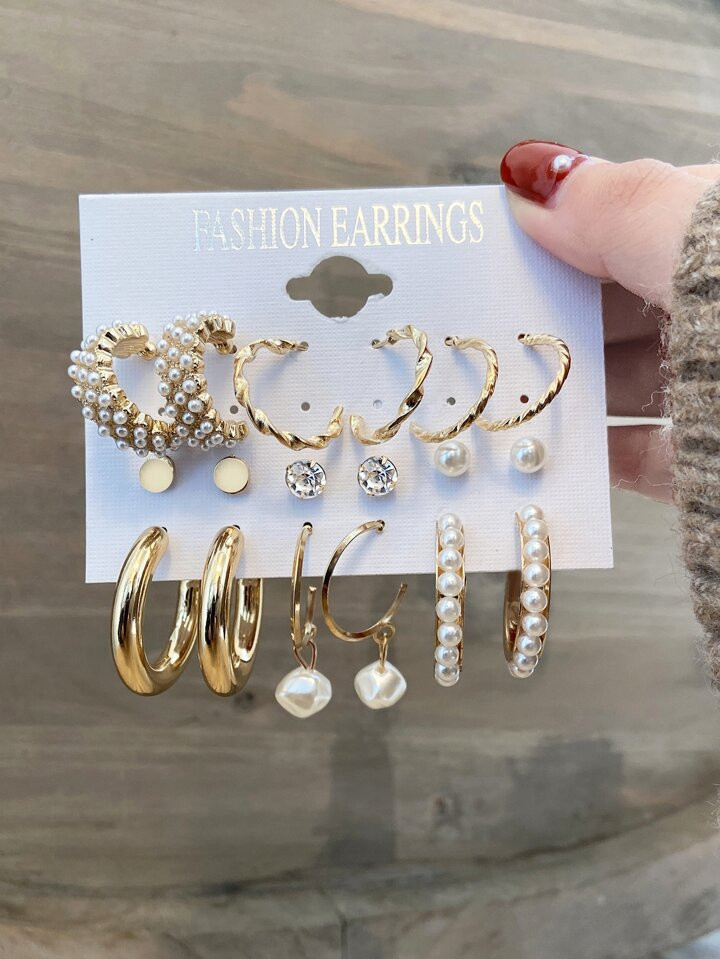 9pairs Faux Pearl Decor Earrings | SHEIN