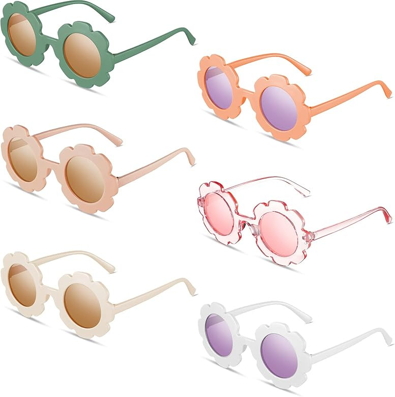 6 Pieces Round Flower Sunglasses Girls Flower Glasses Cute Outdoor Beach Eyewear for Kids | Amazon (US)
