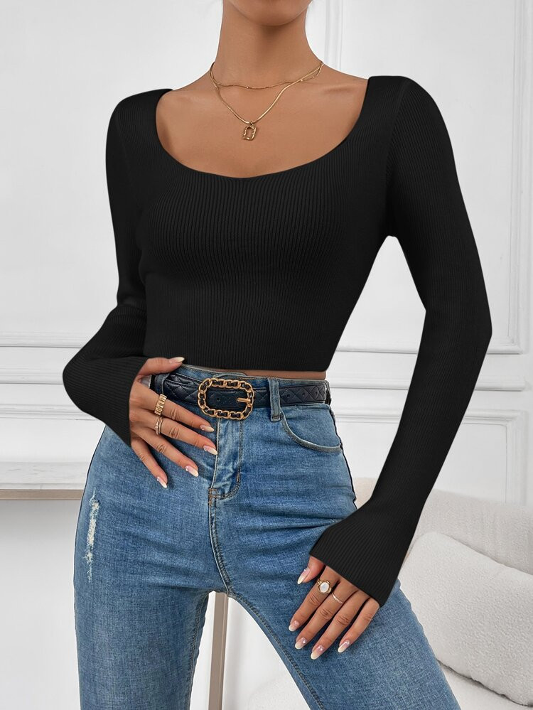SHEIN Unity Scoop Neck Ribbed Knit Sweater | SHEIN
