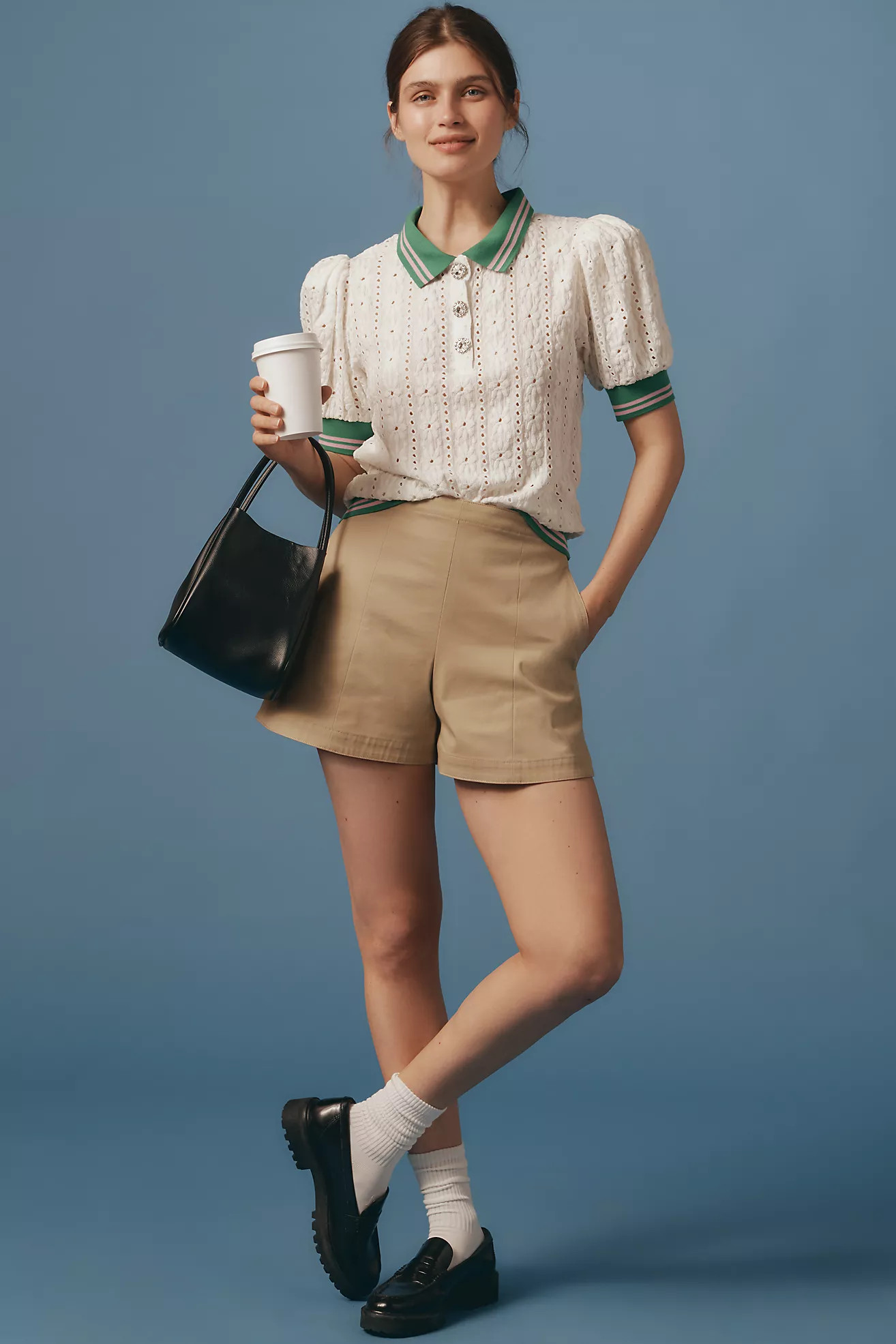 Maeve Puff-Sleeve Lace Polo Top | Anthropologie (US)