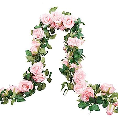 PARTY JOY 4Pcs Flower Garland Fake Rose Vine Artificial Flowers Hanging Rose Ivy Hanging Baskets Wed | Amazon (US)