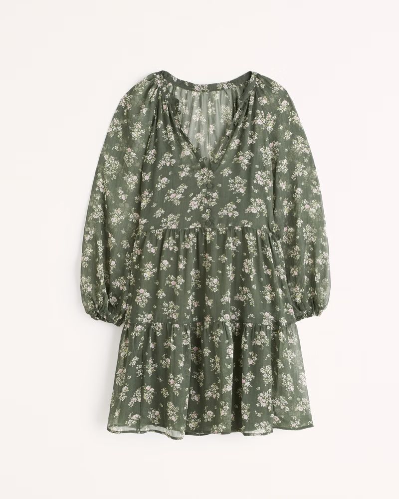 Long-Sleeve Button-Through Mini Dress | Abercrombie & Fitch (US)
