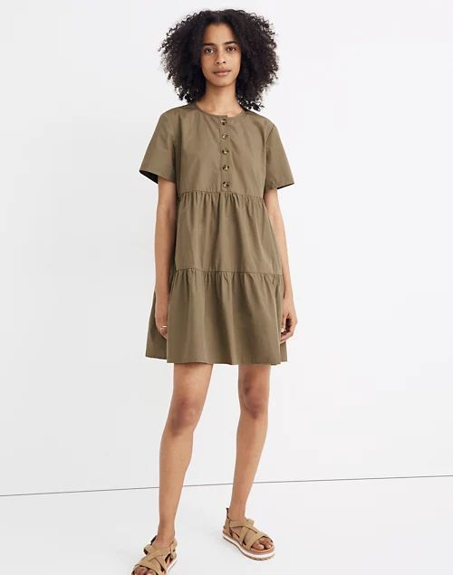 Button-Front Short-Sleeve Tiered Mini Dress | Madewell