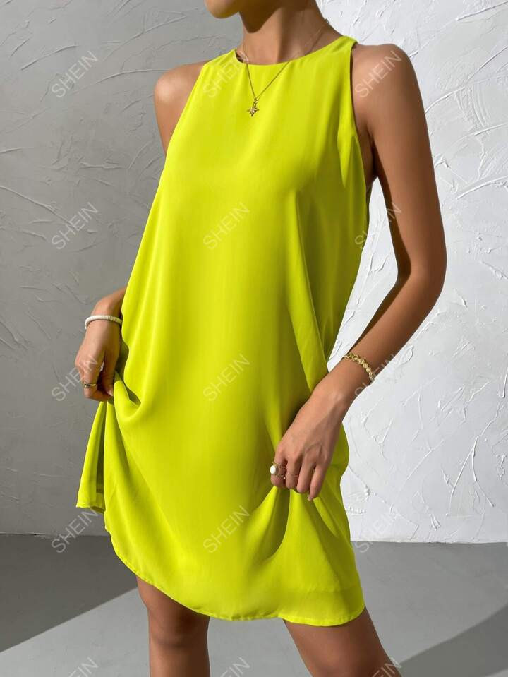 SHEIN Essnce Keyhole Back Solid Tunic Dress | SHEIN