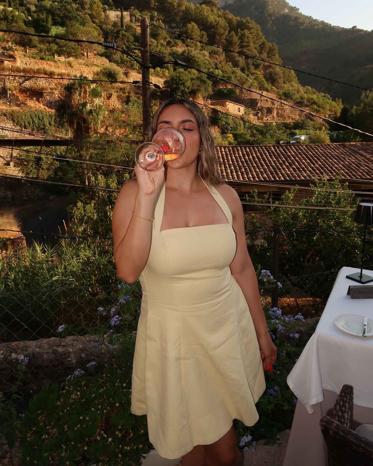 Sunset sips 🍷🌄✨

Dinner in the mountains of Deia wearing this gorgeous linen halter dress in the trending butter yellow.

Vacation style, summer dress, linen dress. 

#LTKtravel #LTKsummer #LTKdresses