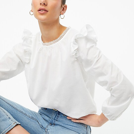 Factory: Long-sleeve Ruffle-shoulder Top For Women | J.Crew Factory