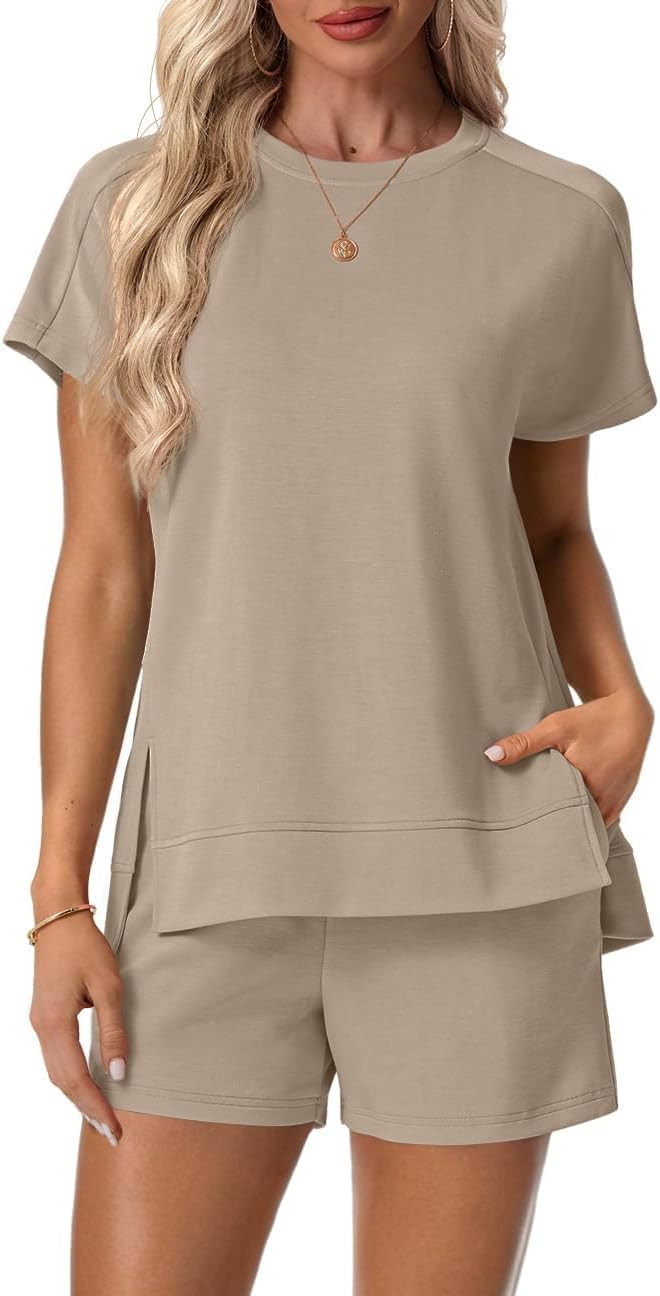 Lepunuo 2 Piece Short Sets for Women Summer Outfits Short Sleeve Tops Elastic Waist Shorts Lounge... | Amazon (US)