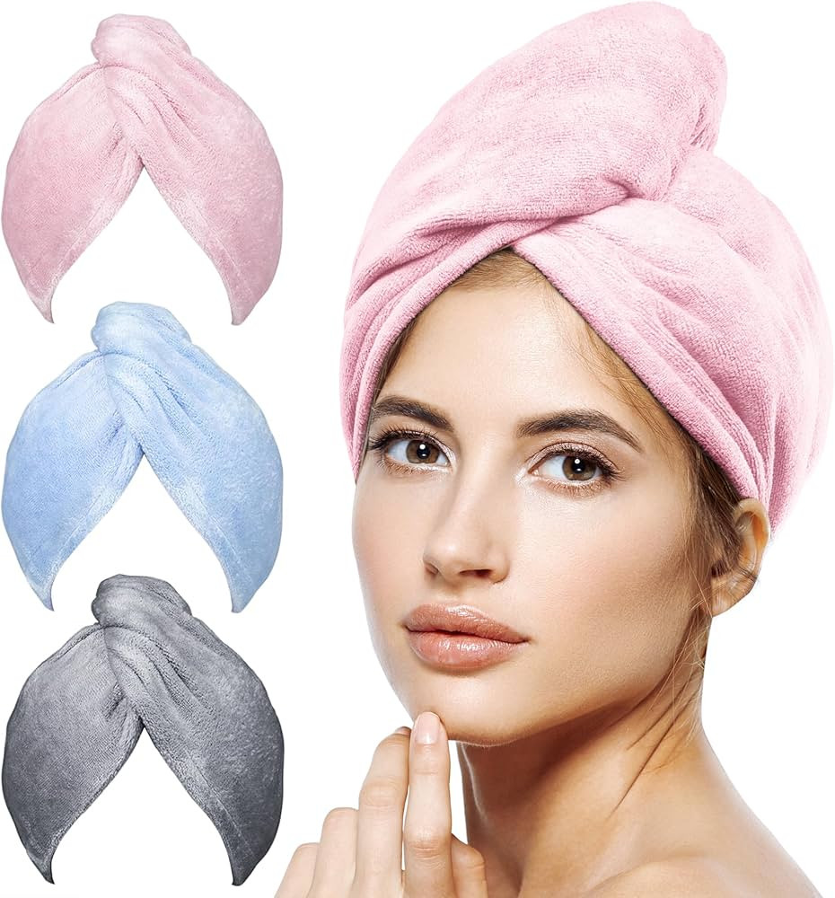 POPCHOSE Microfiber Hair Towel Wrap, Ultra Absorbent, Fast Drying, No Frizz, Soft, Lightweight, D... | Amazon (US)