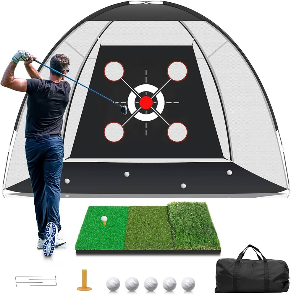 Golf Net with Practice Mat,Golf Hitting Aid Nets 10x7FT for Backyard Driving Chipping Training Sw... | Amazon (US)