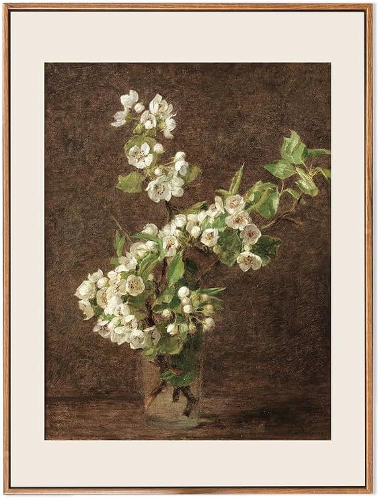 LARAGE Vintage Flower Framed Canvas Wall Art,Apple Tree Flower Wall Decor,Classical Flower Painti... | Amazon (US)