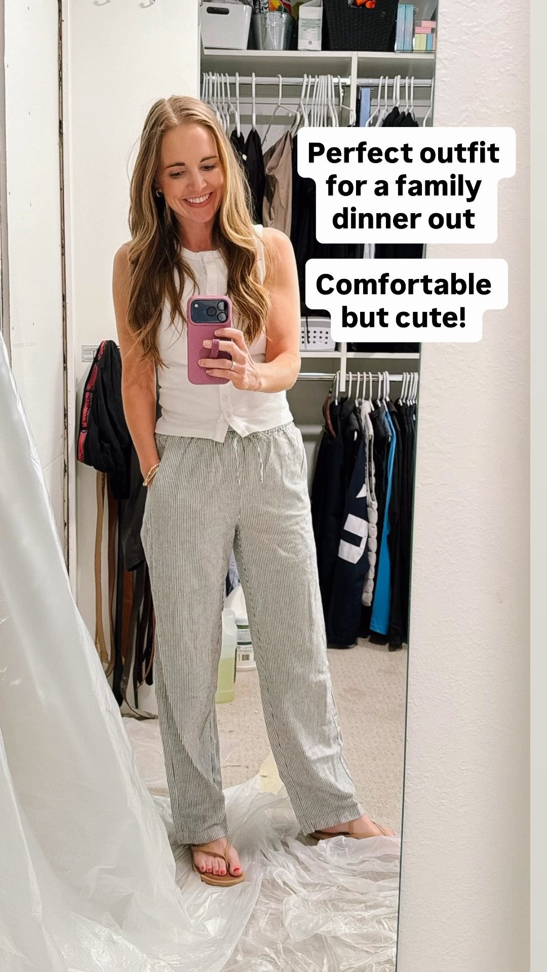 I have three pairs of these pants - they run true to size! 

And this top is not perfectly opaque, but not too sheer either. I don’t need an extra layer under it.