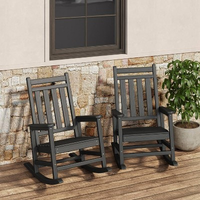 Outdoor Rocking Chairs Set of 2 - Black All-Weather HDPE High-Back Rockers for Patio & Porch (Standard Size) | Target