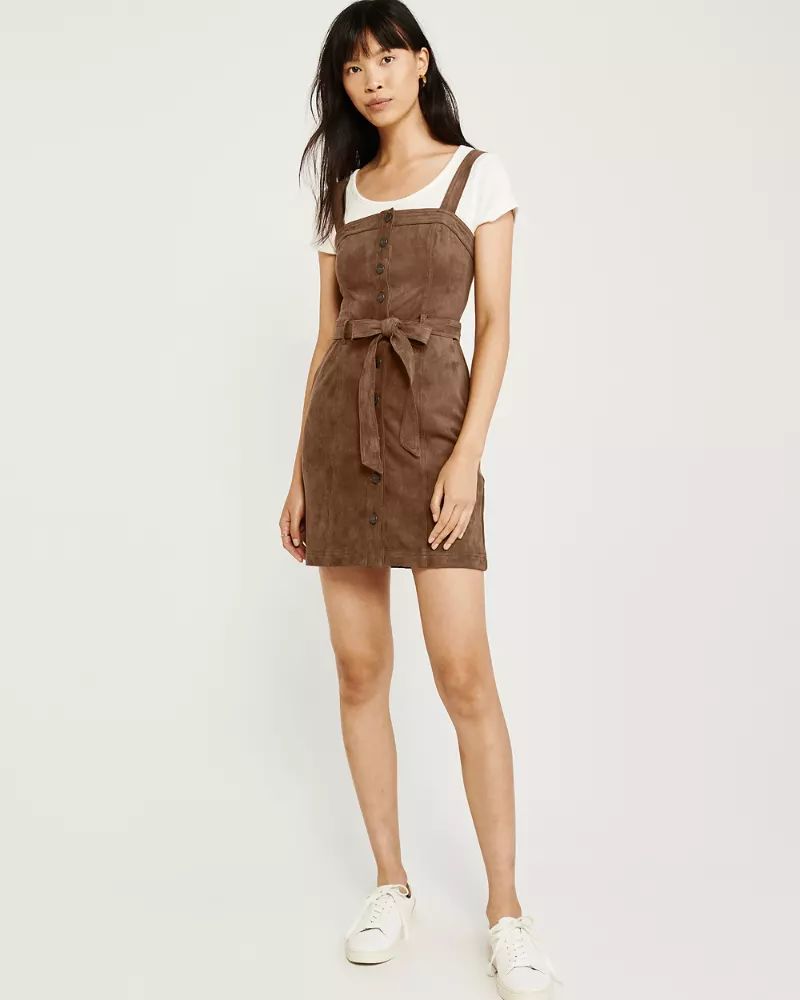 Faux Suede Button-Up Pinafore Dress | Abercrombie & Fitch US & UK