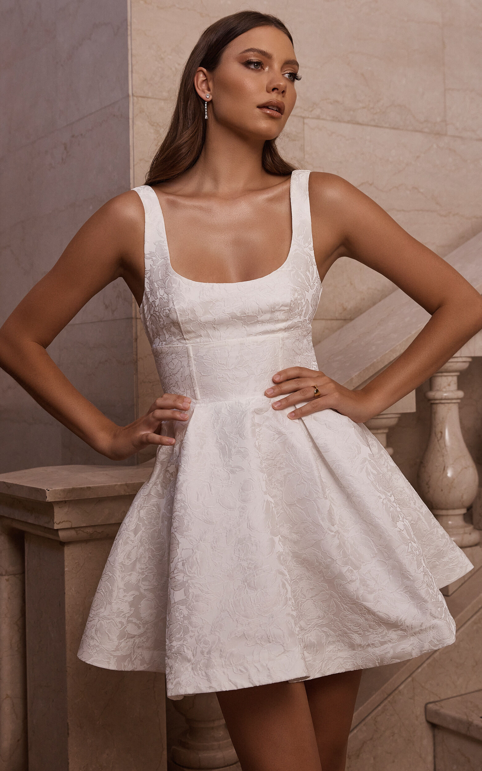 Stephane Mini Dress - Corset Scoop Neck Fit and Flare Dress in Ivory | Showpo (US, UK & Europe)