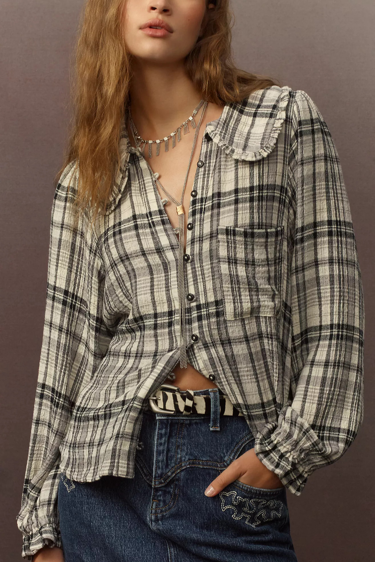 The Keira Collared Button-Front Blouse by Pilcro: Long-Sleeve Plaid Edition | Anthropologie (US)