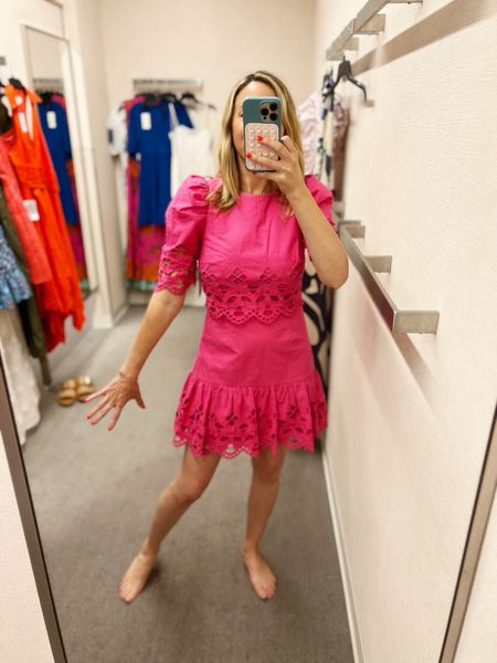 New from Nordstrom 🙌🏼 Pink eyelet puff sleeve dress. This was very good in- gives you a good waist and the sleeve is really fun!

Runs tts. Laura wearing a small. Perfect for derby, a wedding or an elevated Spring or Summer event.





Spring dress
Wedding guest dress

#LTKparties #LTKSeasonal #LTKover40