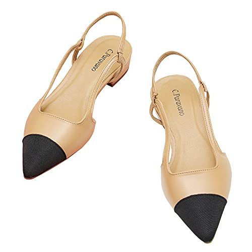 C.Paravano Slingback Flats for Women I Women's Slingback I Women's Slingback Shoes I Women's Pumps I Slingback Pumps I Beige Slingback Pumps I Nude Slingback Flats (Size 36, Beige Flat) | Amazon (US)