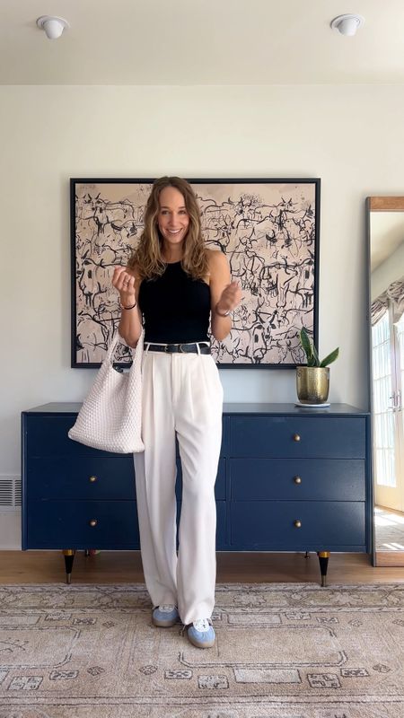 Wearing vs. styling—-black tank & white trousers 

#LTKShoeCrush #LTKStyleTip #LTKItBag