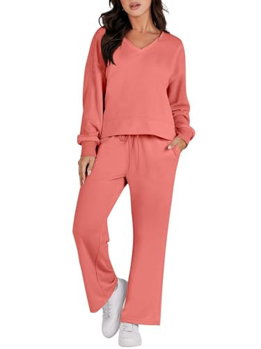 ANRABESS Women's Two Piece Outfits Matching Sets Long Sleeve Crop Pullover Top and Wide Leg Pants Tracksuit Lounge Set X-Large | Amazon (US)