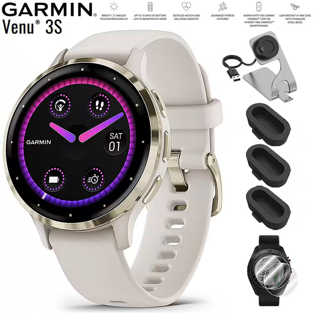 Garmin - Venu 3S GPS Smartwatch Gold with Ivory Case 41mm + Charging Dock Bundle - Stainless Steel and Ivory - (2023) | Best Buy U.S.