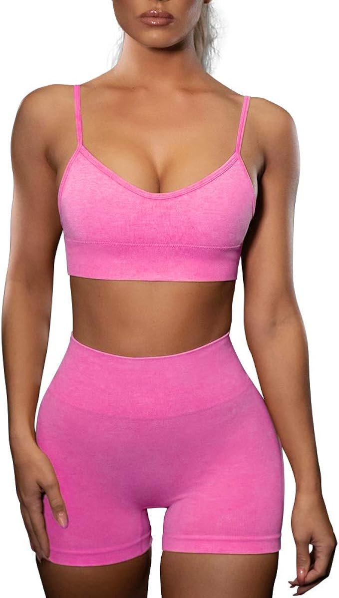 HANERDUN 2 Piece Workout Set for Women Outfit Gym High Waist Leggings with Sport Bra | Amazon (US)