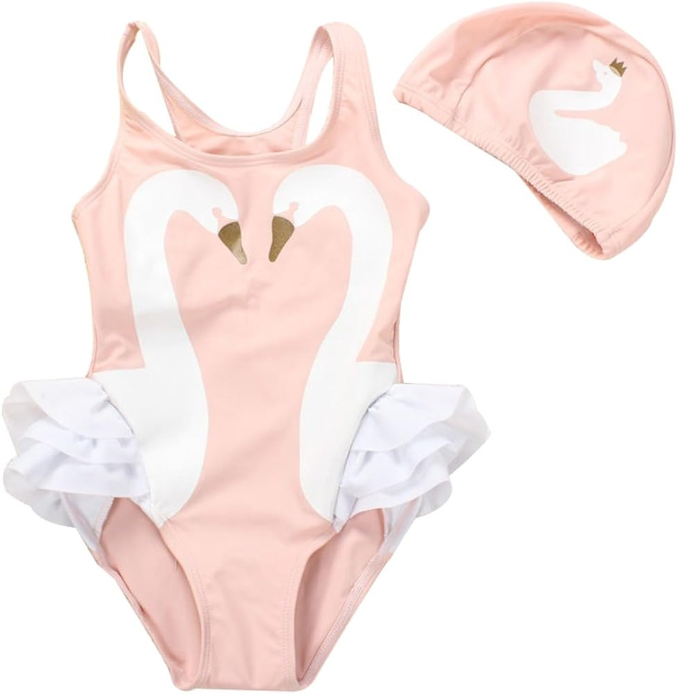 LOSORN ZPY Baby Girl Swimsuit Cute One Piece Swimwear with Swim Hat for 1-6t Toddler Kid | Amazon (US)