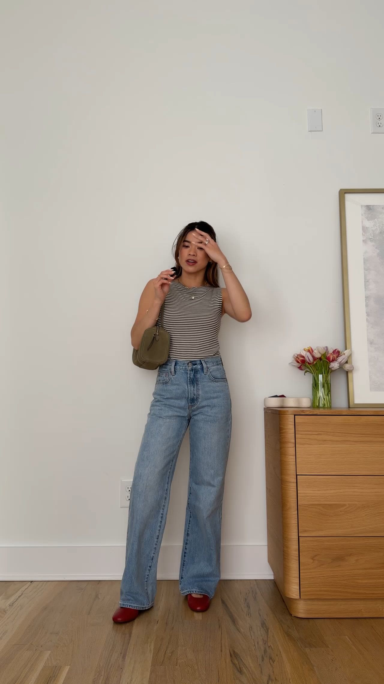 Sizing info: 
•Top size XS
•Jeans size 24 short in 7 Yrs Bleu Taboo 

petite fashion, get dressed with me, outfit inspiration, ootd, nashville outfit, Nashville influencer, petite style, vacation style, casual outfits, mom style, petite pants, spring outfits, spring outfit info, spring pants, spring outfit idea, spring top, spring bag, spring shoes, spring jeans, aritzia jeans, wide leg jeans, striped tank 
@Aritzia 
 @Madewell 

#LTKSeasonal #LTKootd #LTKPetite