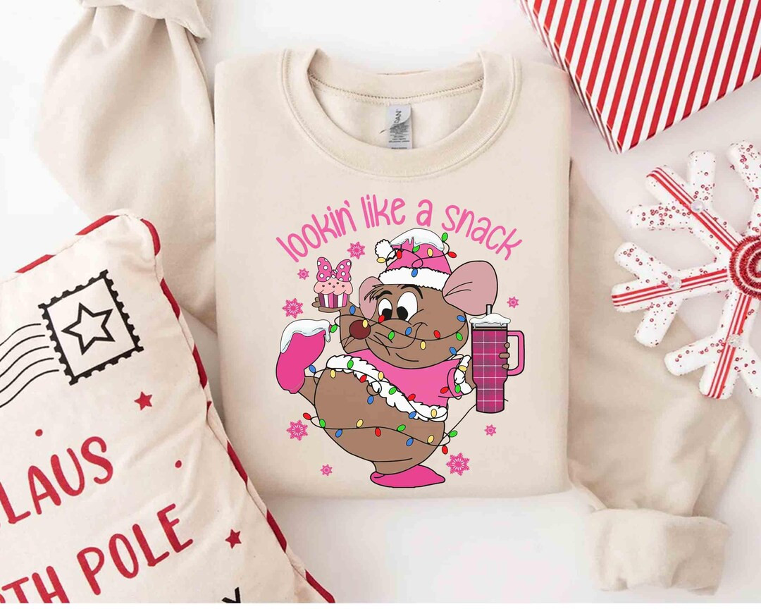 Santa Gus Gus Mouse Pink Christmas Light Sweatshirt, Cinderella Bibbidi Bobbidi Boo Shirt, Mickey... | Etsy (US)