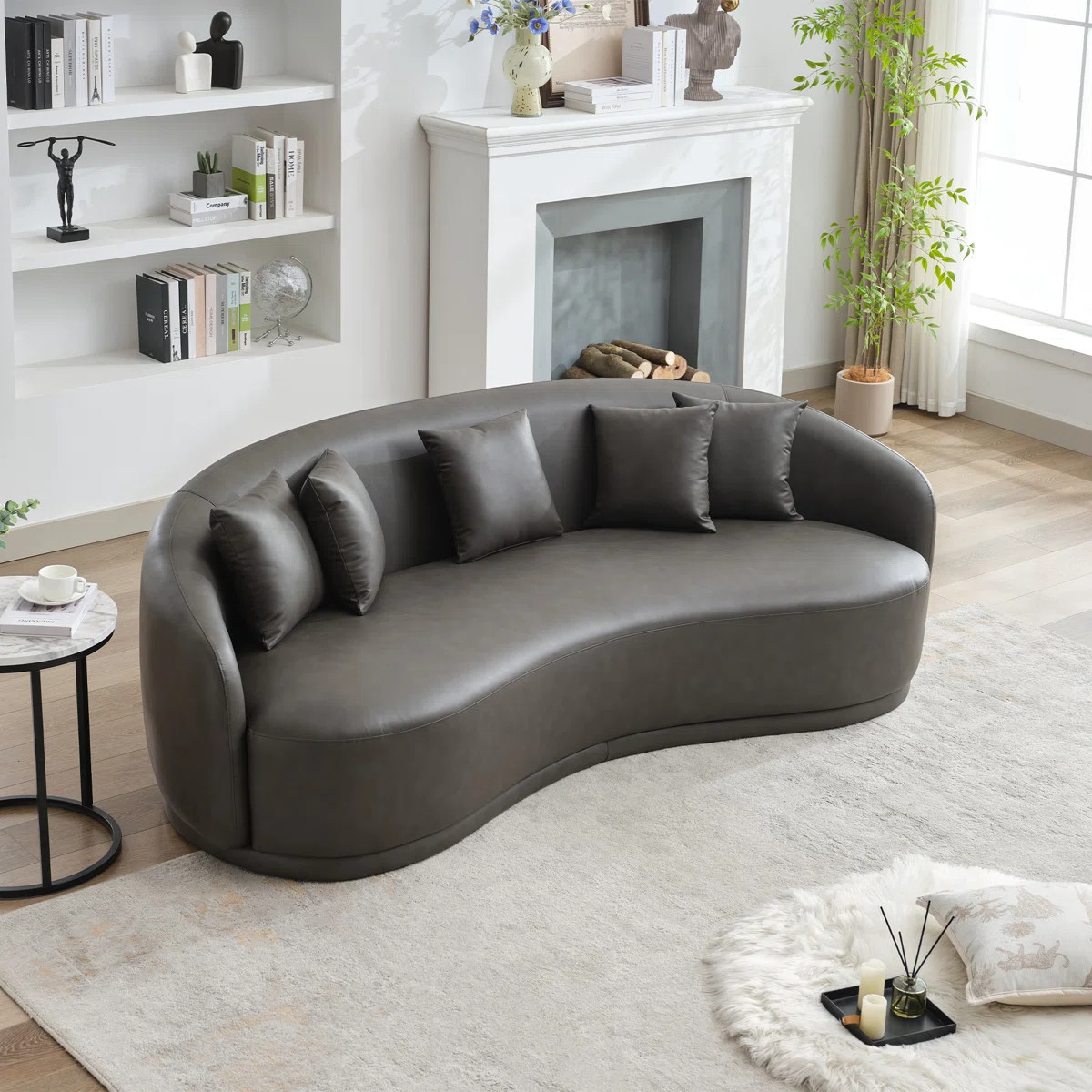 91'' Faux Leather Curved Sofa | Wayfair North America