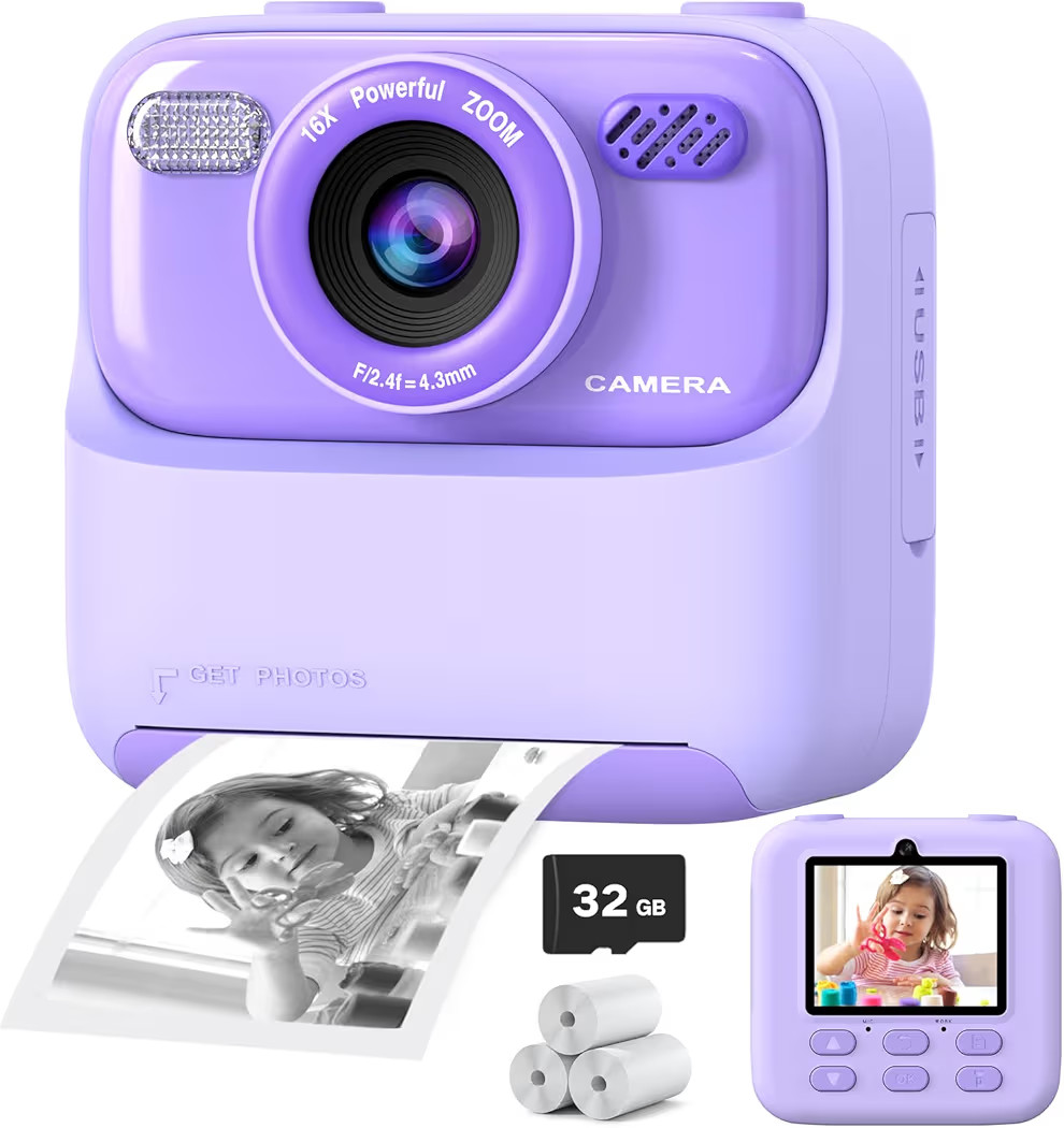 Kids Instant Digital Cameras for Boys and Girls, 1080P HD Dual-Lens Selfie Digital Camera with Pr... | Amazon (US)