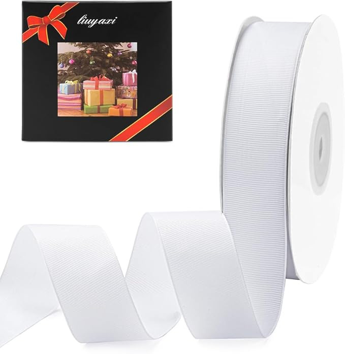 LIUYAXI 1" X 50 Yards Solid White Grosgrain Ribbon, Perfect for Crafts, Wedding Decor, DIY Hair A... | Amazon (US)