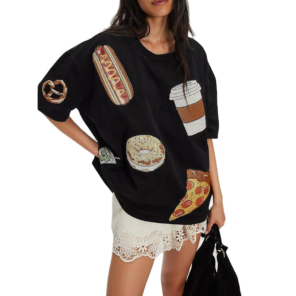 Women Teen Girls Oversized Lobster Graphic Tees Y2K Short Sleeve Aesthetic Floral Printed Baggy T... | Amazon (US)