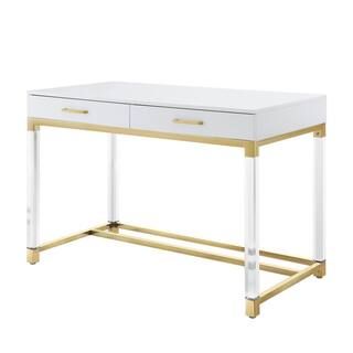 Inspired Home Caspian White/Gold Writing Desk with High Gloss Finish-DK159-09WG-HD - The Home Dep... | The Home Depot