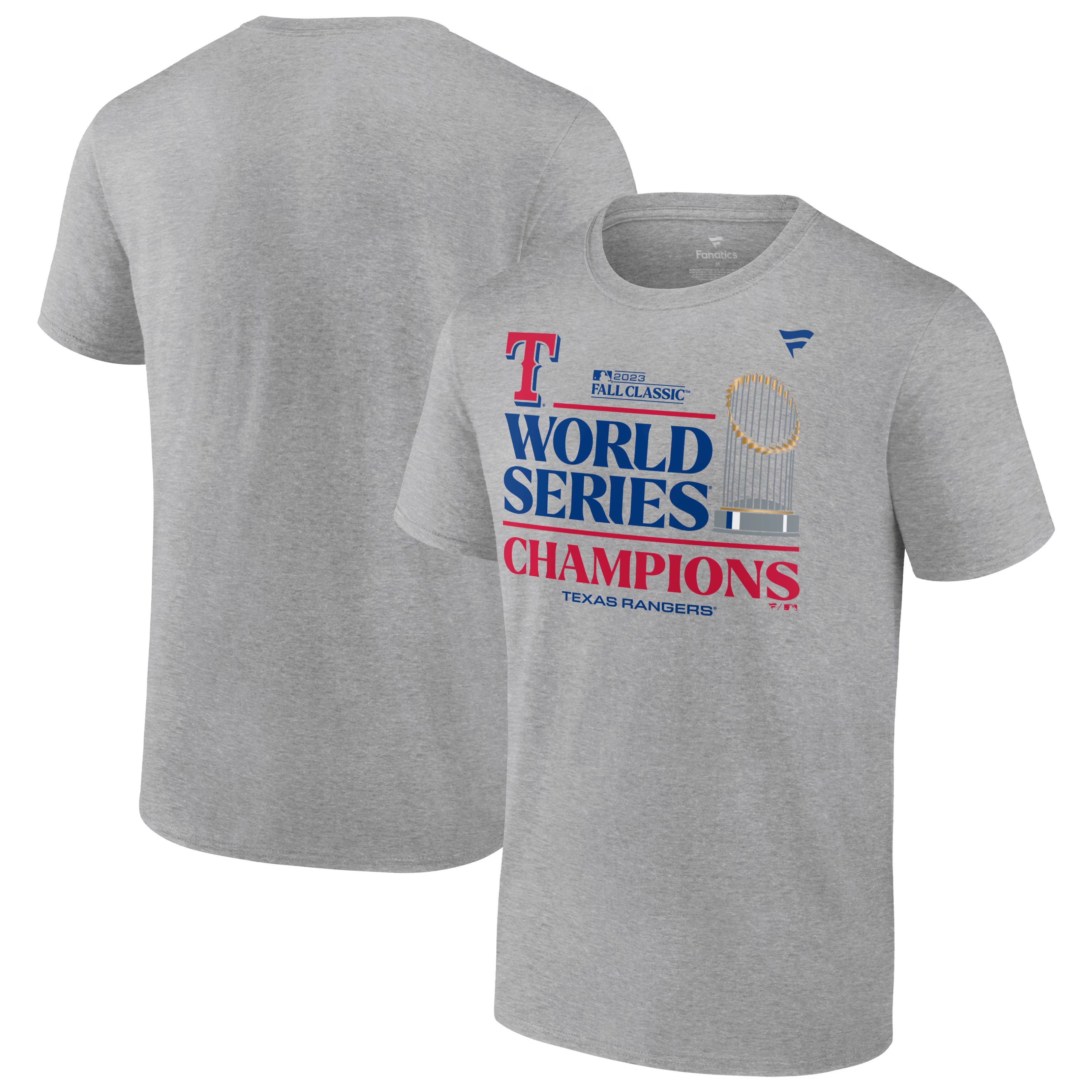 Texas Rangers Fanatics Branded 2023 World Series Champions Locker Room T-Shirt - Heather Gray | Fanatics