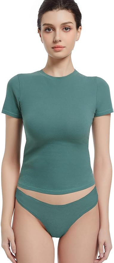 Crewneck Short Sleeve T Shirts for Women Fitted Basic TeesY2k Going Out Tops | Amazon (US)