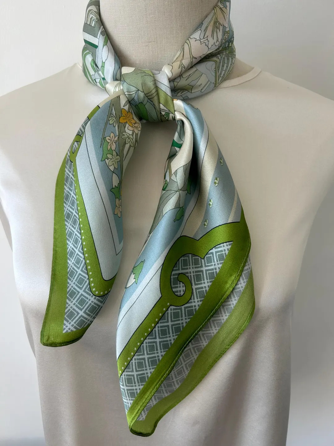 Mulberry Silk Square Scarf: West Lake Scenery, Green & Blue (26" X 26") - Etsy | Etsy (US)