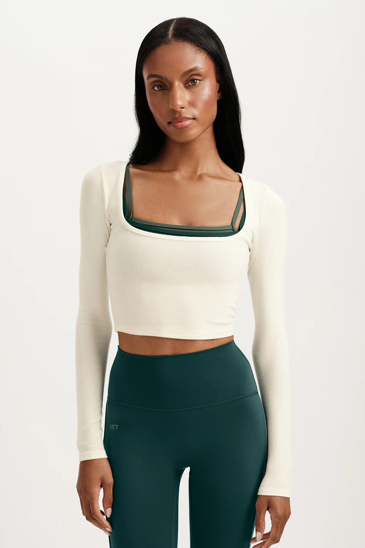 RIBBED MODAL BODY SQUARENECK LONG SLEEVE - DUST | SET Active