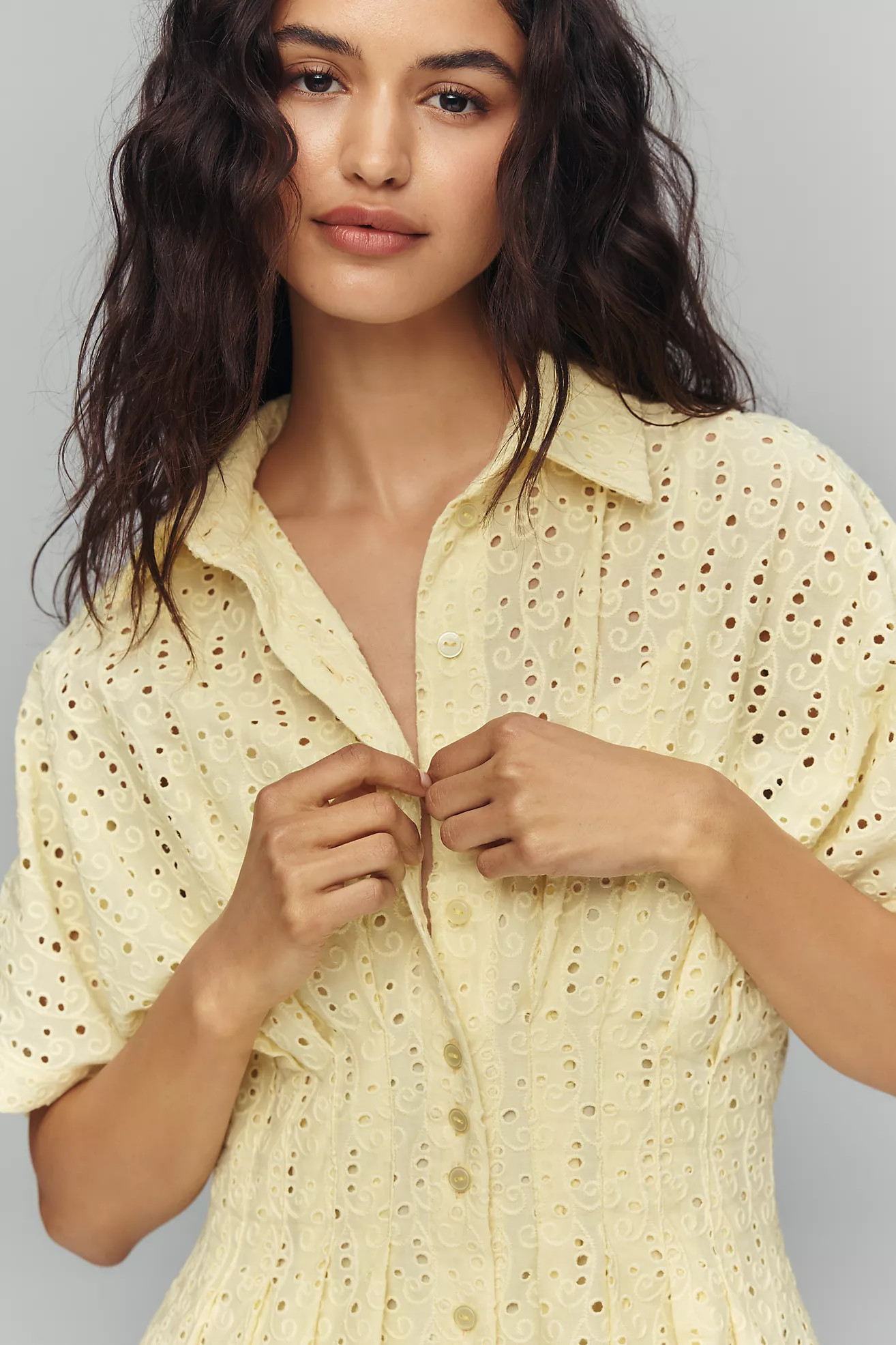 The Tobie Eyelet Mini Shirt Dress by Exquise | Anthropologie (US)